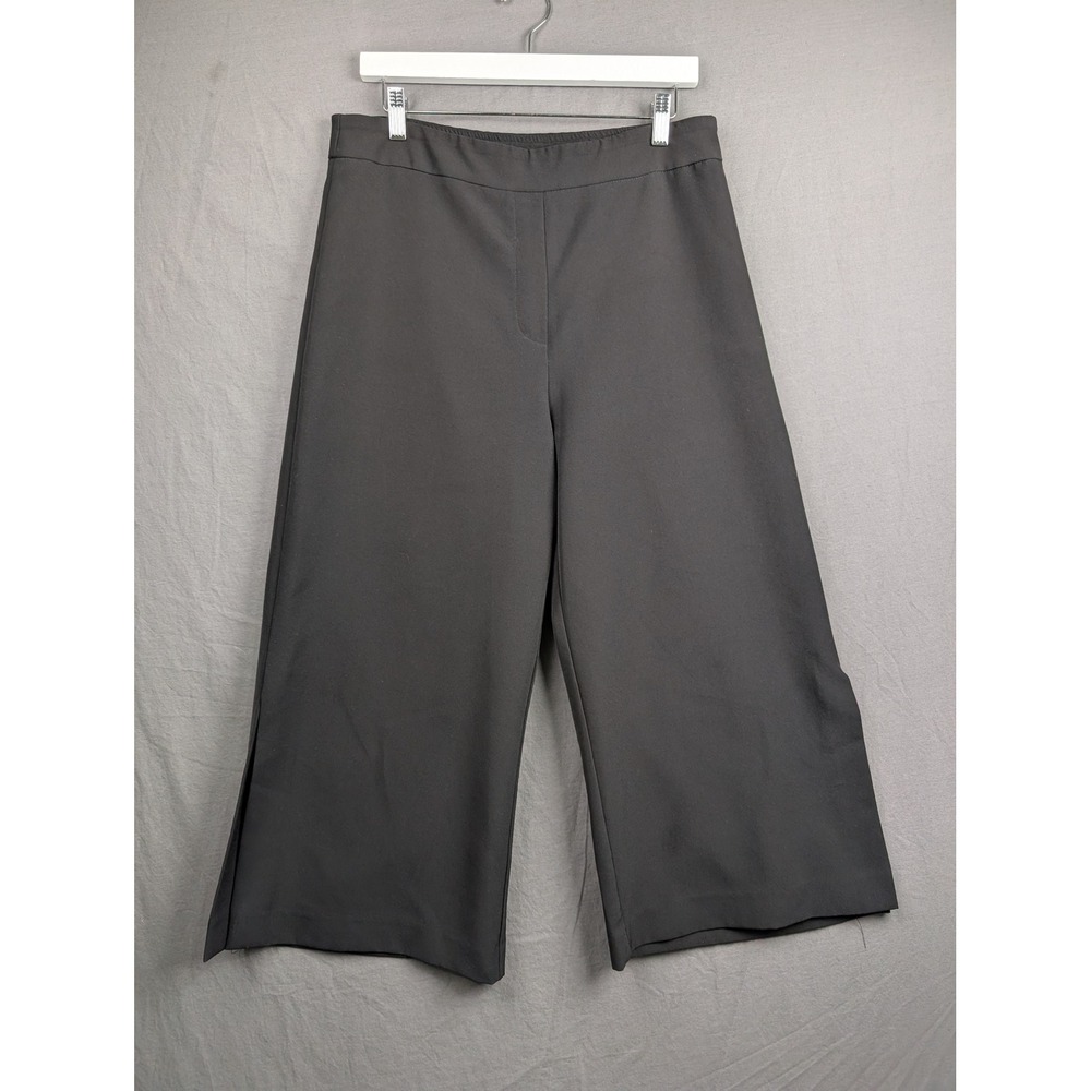 Zac & Rachel Black Wide Leg Side Slit Crop Dress Pants Size 10 Career Stretch